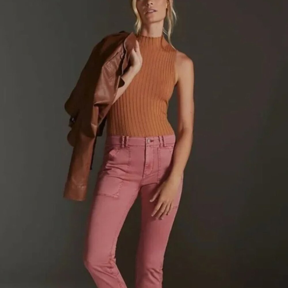 Anthropologie Pilcro Slim Straight Utility Trousers Size 28 Coral Pink Pockets